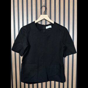 Everlane Top XS Womens Black Short Sleeve Back Zip Pocket Blouse Casual